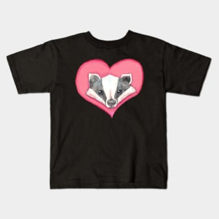 Badger Animal Wild Creature Beast Mammal Forest Creature Heart Love Cute Funny Kids T-Shirt
